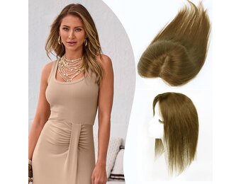 Haarstukjes voor vrouwen, echt mensenhaar, 30 cm, 360°, haarstukje van mensenhaar voor vrouwen, met dunner wordend haar, realistische hoofdhuid om vast te klikken, glad haar (lichtbruin #6, pony aan
