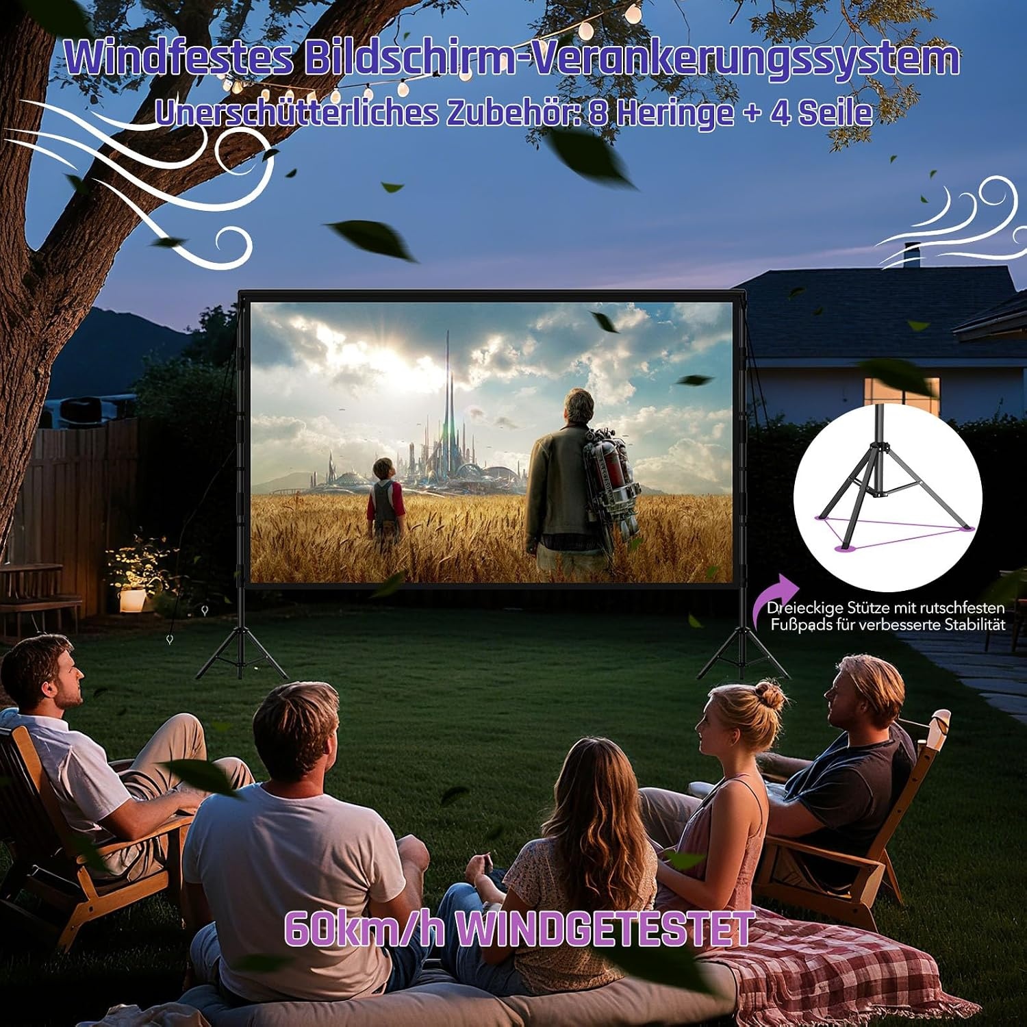 Beamerscherm met statief 120 inch, outdoor projectorscherm - Maat 120 inches