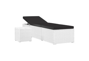 Verstelbaar Ligbed met Kussen & Tafel - Poly Rattan Wit (52% korting)