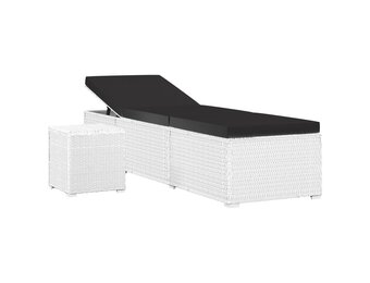 vidaXL Ligbed met kussen en theetafel poly rattan wit