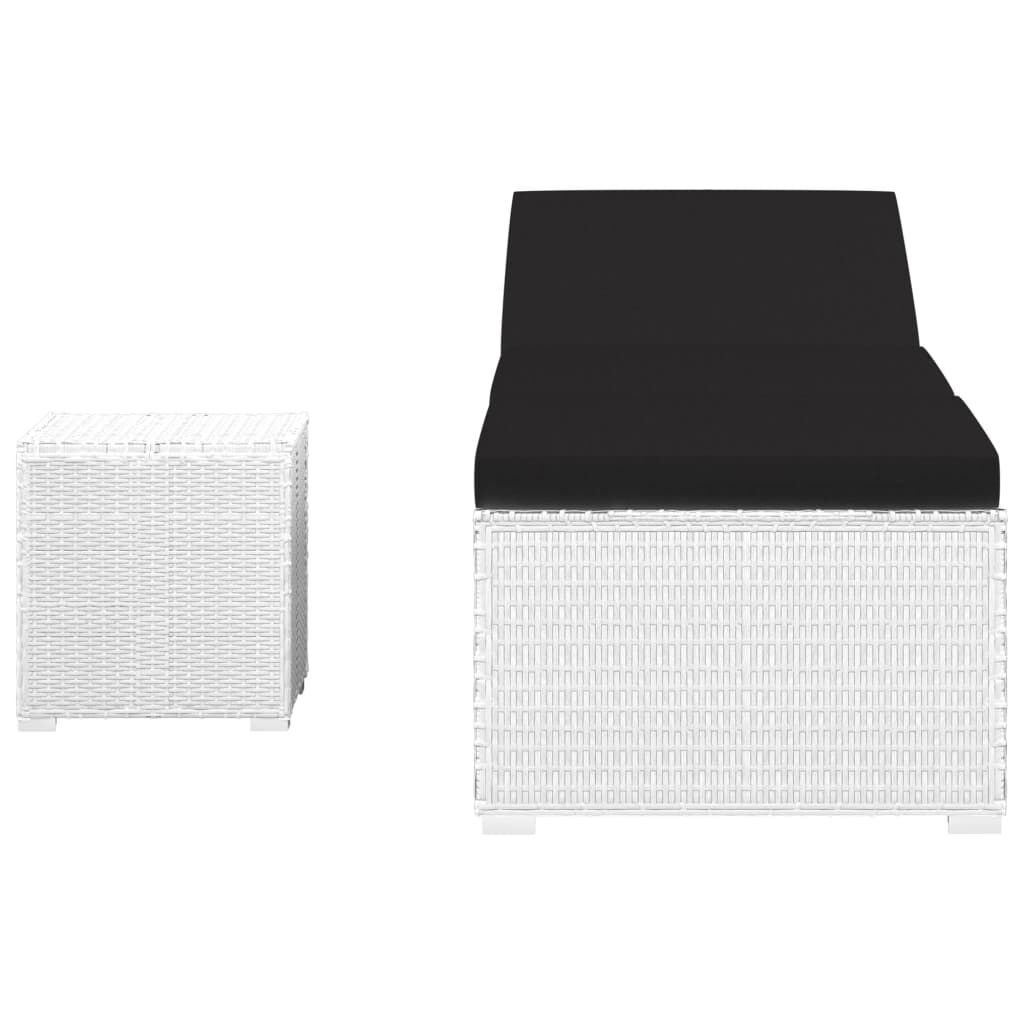 vidaXL Ligbed met kussen en theetafel poly rattan wit
