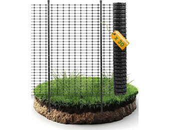 Kippenhek, 50 m, begrenzingshek, 100 cm hoog, mobiel kippenhek, weidehek, tuinhek voor buiten, met 30 x stalen palen, 200 x kabelbinders