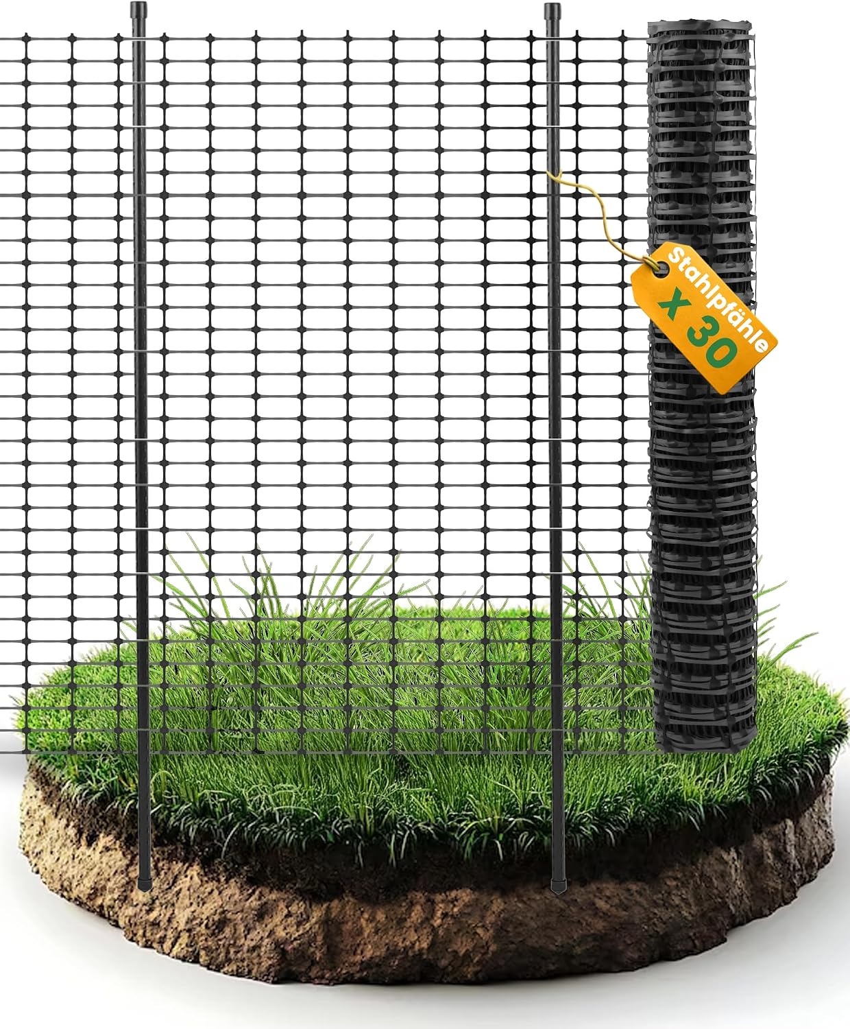 Kippenhek, 50 m, begrenzingshek, 100 cm hoog, mobiel kippenhek, weidehek, tuinhek voor buiten, met 30 x stalen palen, 200 x kabelbinders