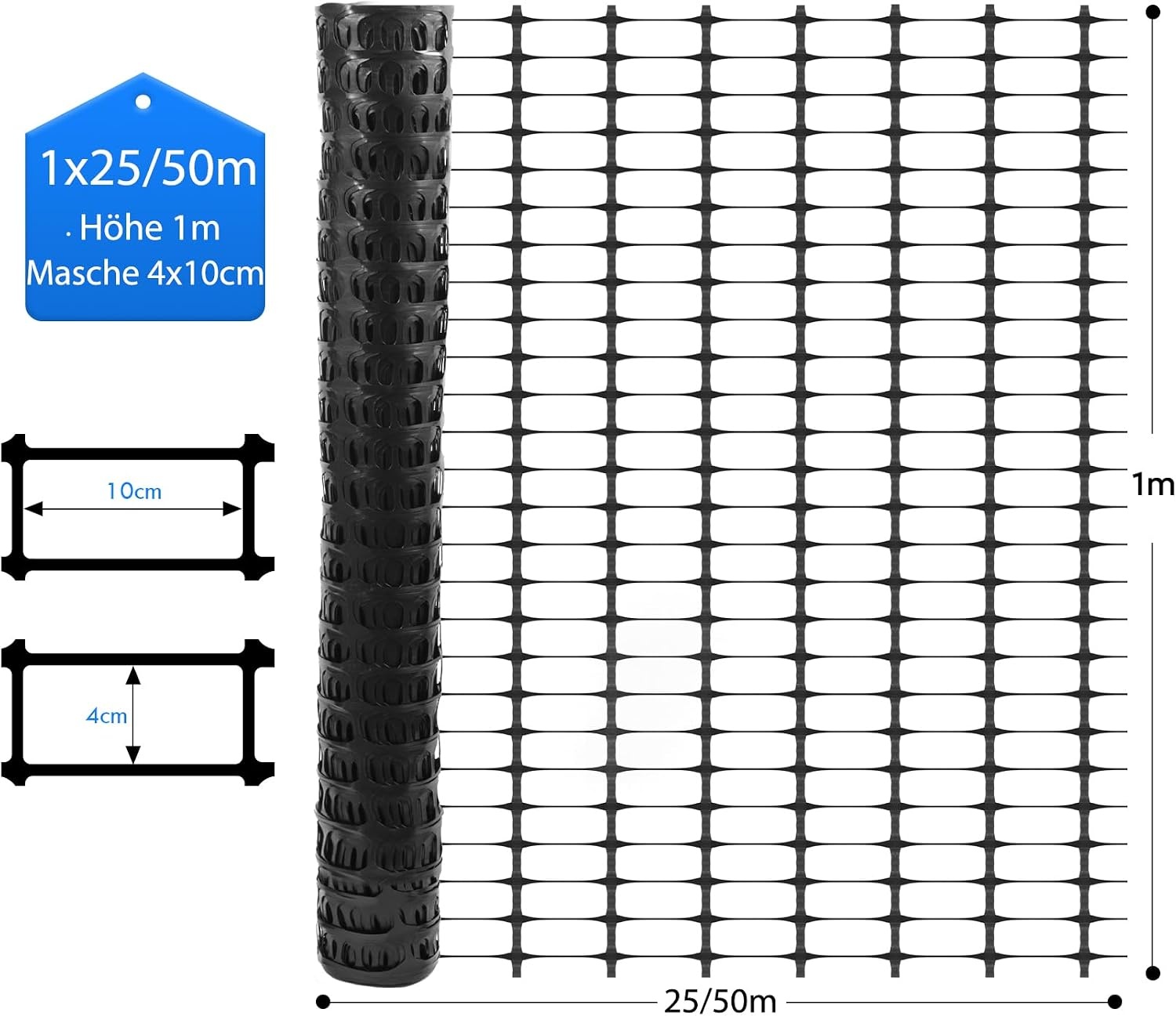 Kippenhek, 50 m, begrenzingshek, 100 cm hoog, mobiel kippenhek, weidehek, tuinhek voor buiten, met 30 x stalen palen, 200 x kabelbinders