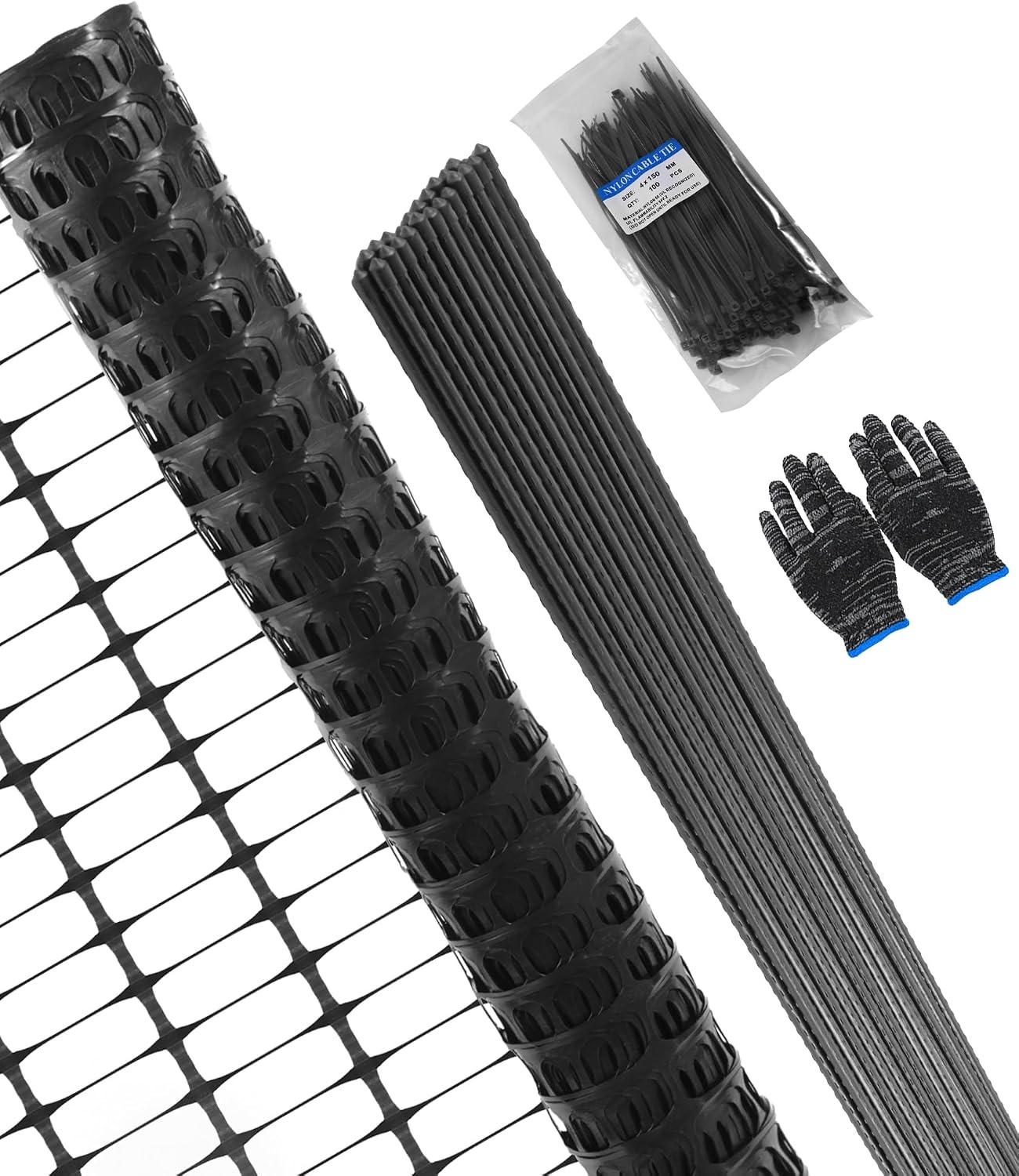 Kippenhek, 50 m, begrenzingshek, 100 cm hoog, mobiel kippenhek, weidehek, tuinhek voor buiten, met 30 x stalen palen, 200 x kabelbinders