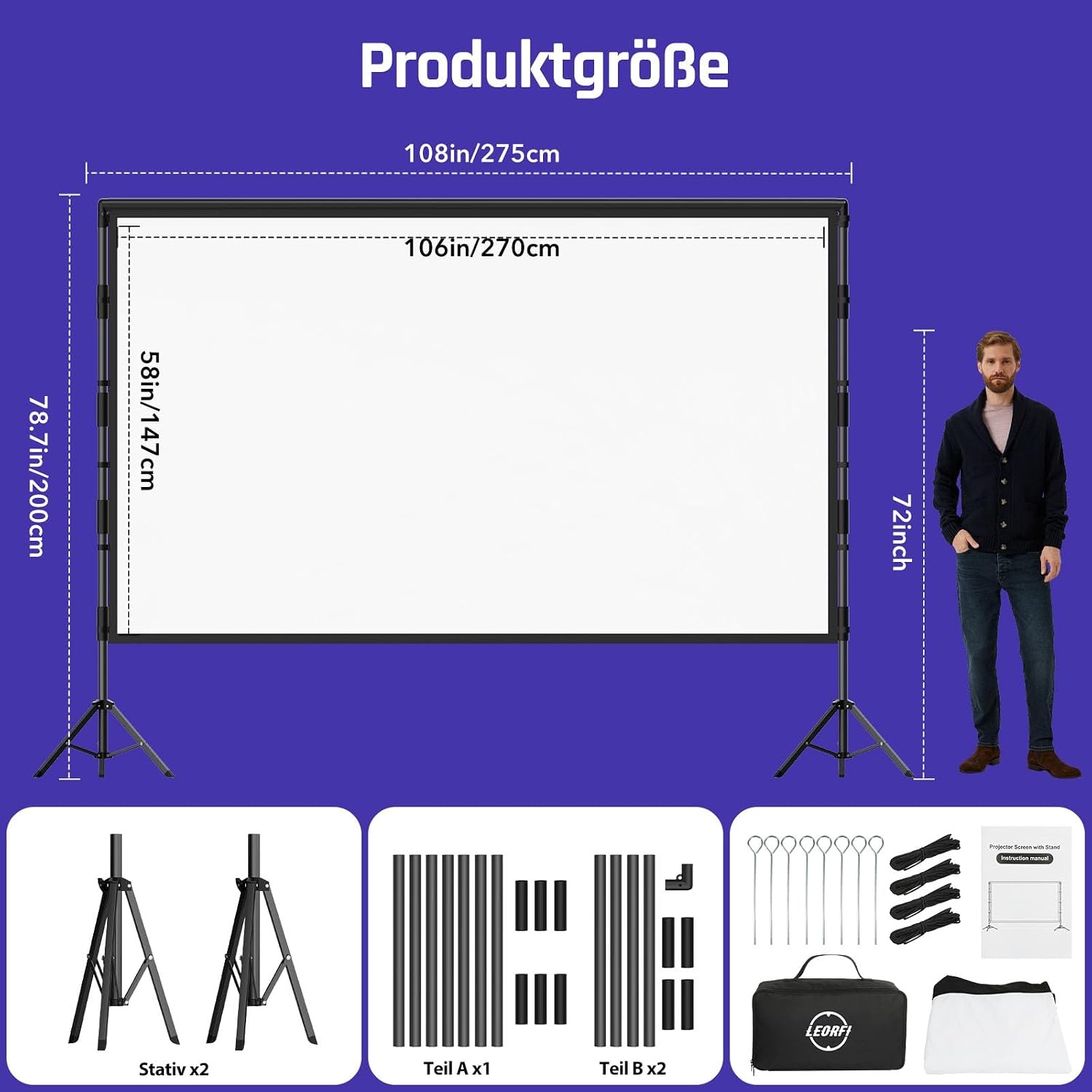 Beamerscherm met statief 120 inch, outdoor projectorscherm - Maat 120 inches