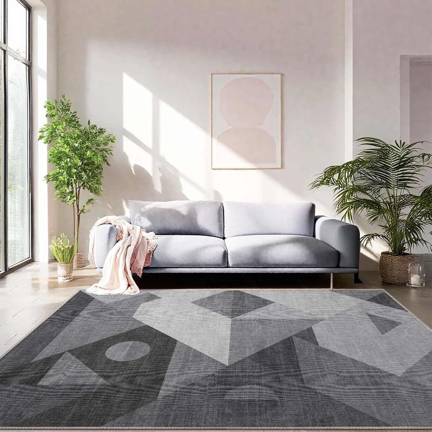 Abstract Geometrisch Vloerkleed Grijs Wasbaar Antislip 140x200 cm - 33% Korting