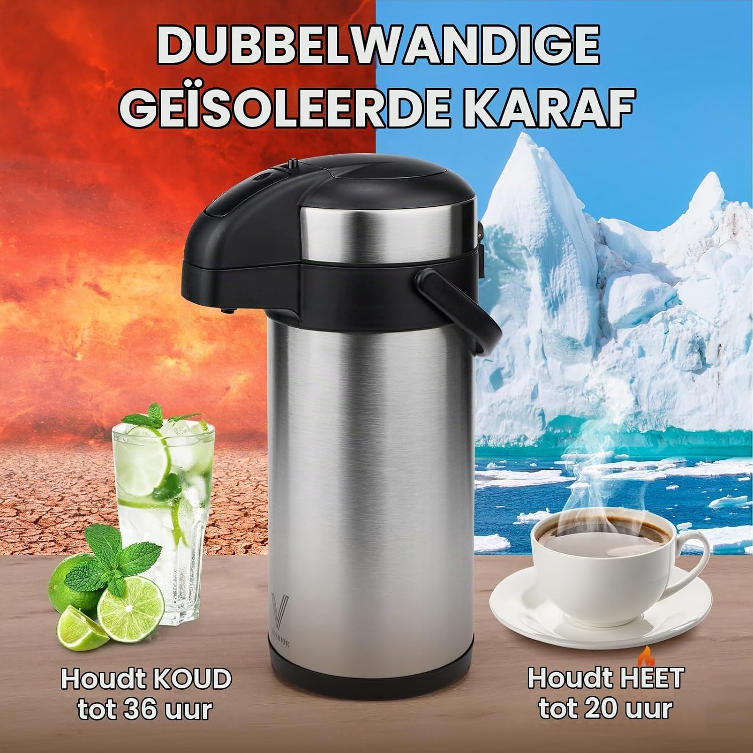Pompkan Thermoskan RVS 5L | 20u warm, 36u koud | 53% Korting