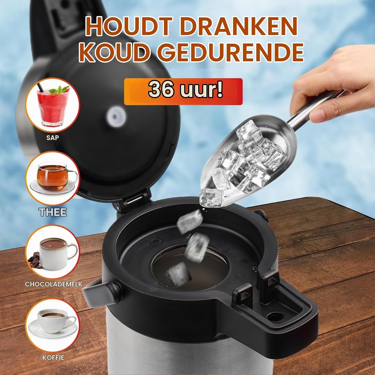 Pompkan Thermoskan RVS 5L | 20u warm, 36u koud | 53% Korting