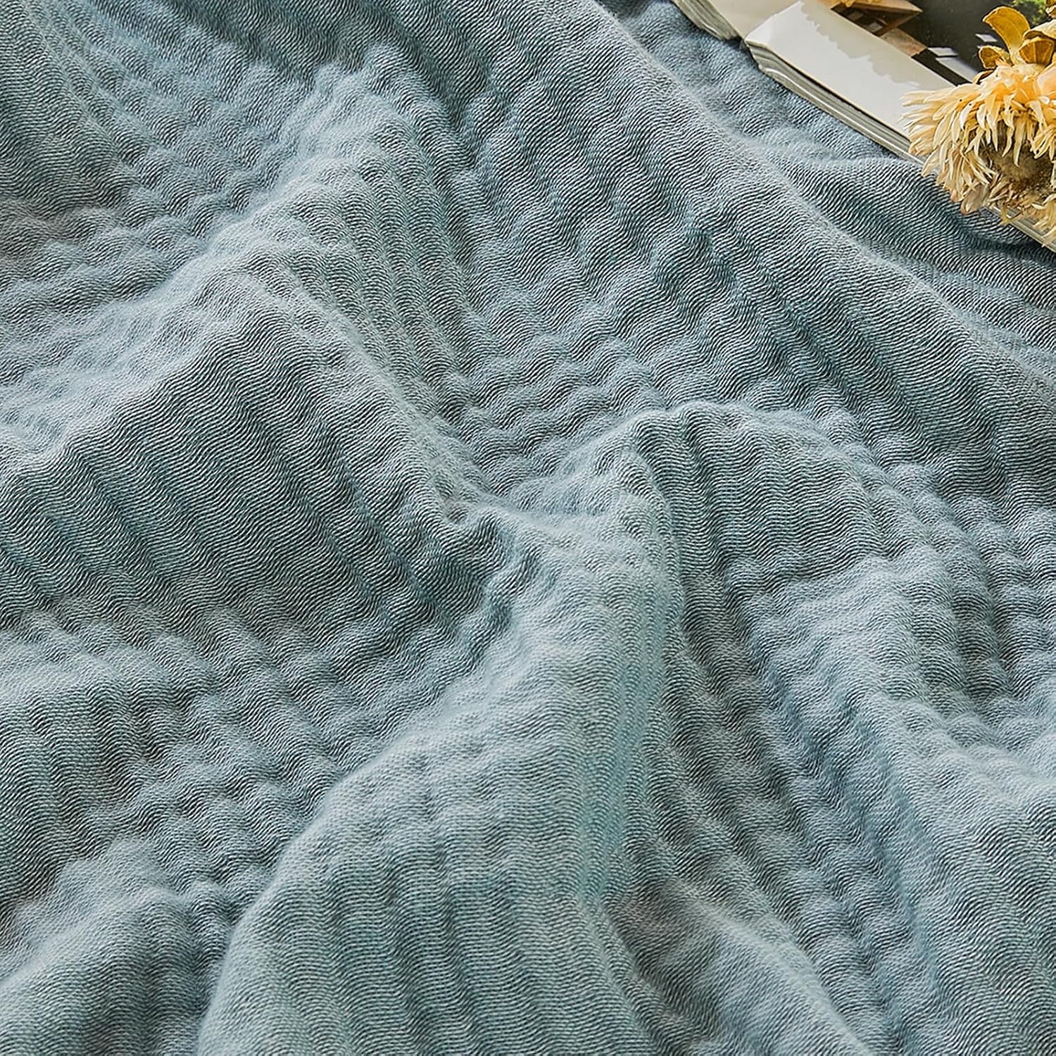 4-laags Mousseline Katoenen Deken Heather Teal 150x200 cm - 33% Korting
