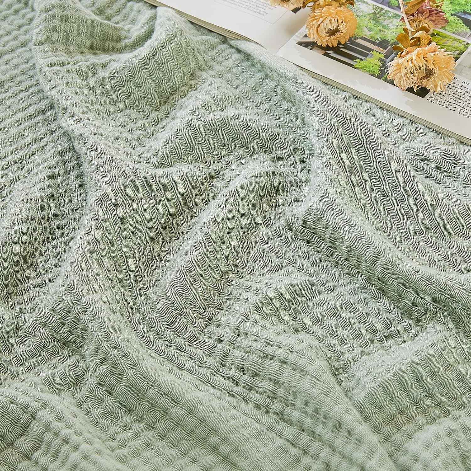 4-laags Mousseline Katoenen Deken Heather Teal 150x200 cm - 33% Korting