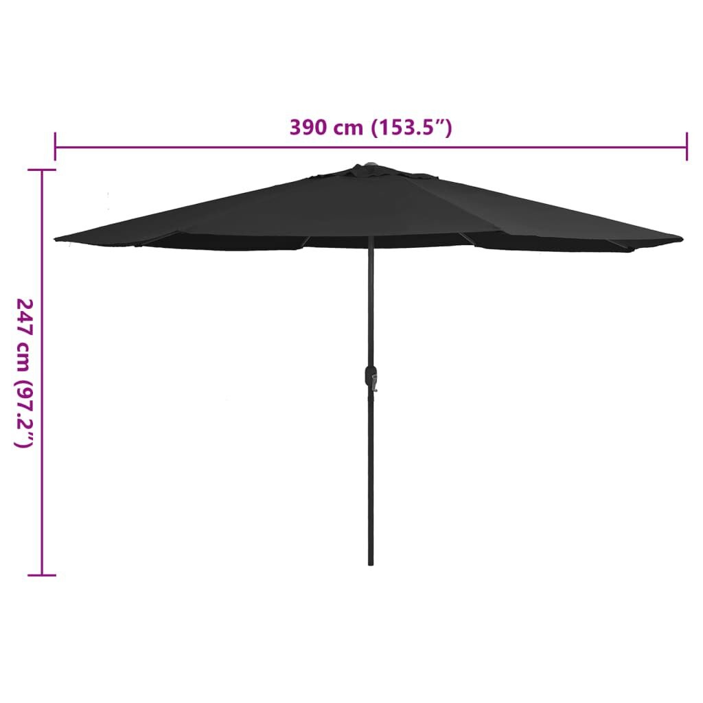 Zwarte parasol met metalen paal, 390 cm - 34% korting