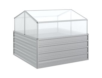 vidaXL Plantenbak met kas verhoogd 100x100x85 cm zilverkleurig