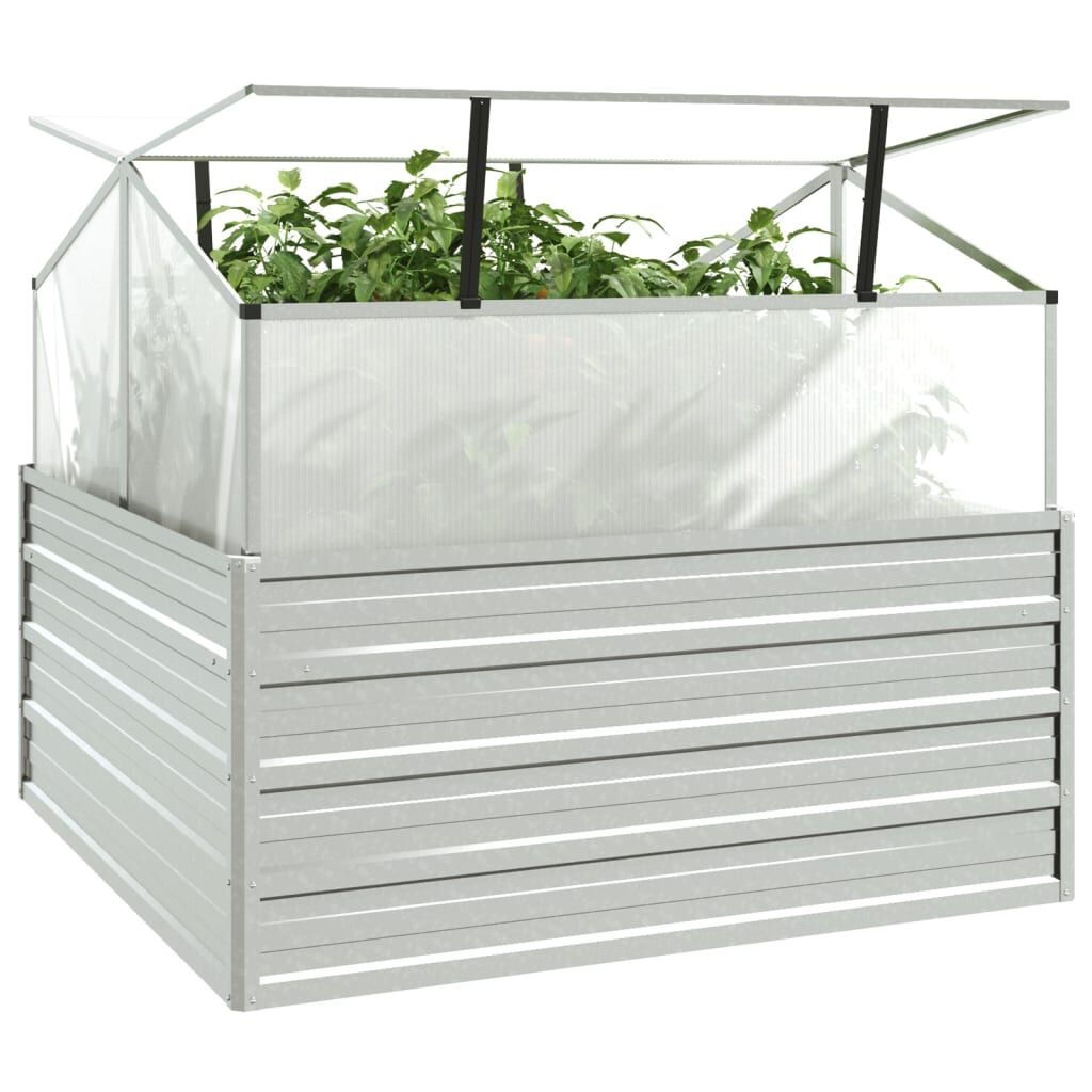 vidaXL Plantenbak met kas verhoogd 100x100x85 cm zilverkleurig