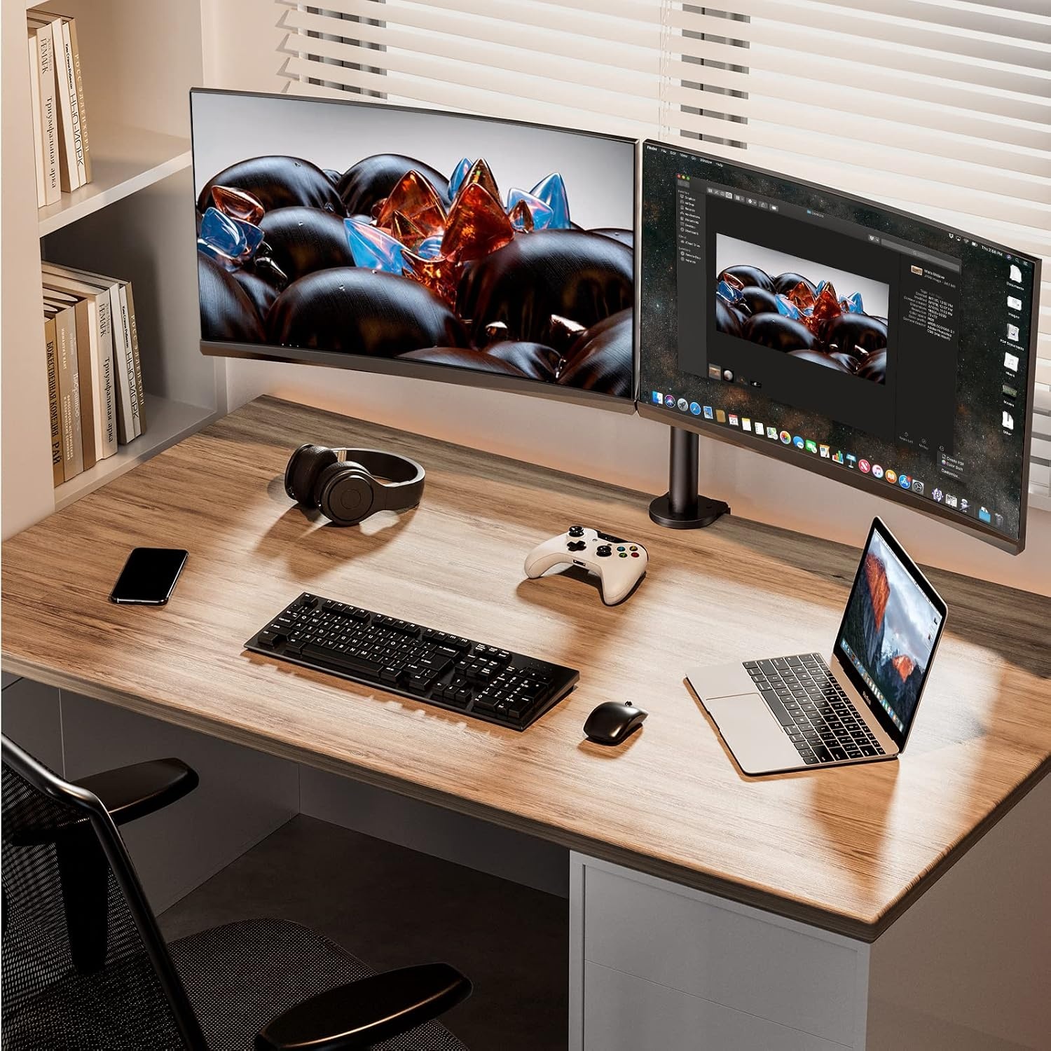 ErGear Dubbele Monitorarm voor 13" t/m 32" Schermen - Zwart