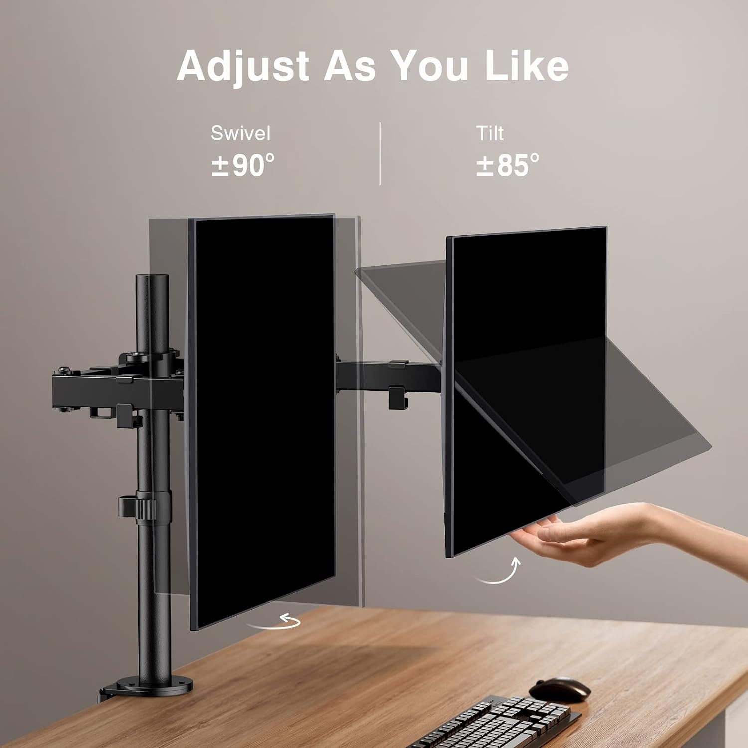 ErGear Dubbele Monitorarm voor 13" t/m 32" Schermen - Zwart