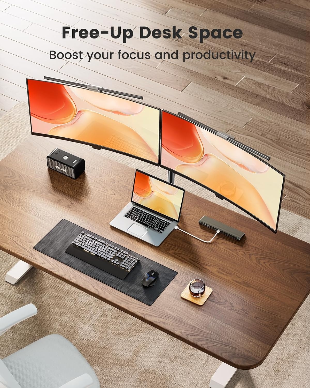 ErGear Dubbele Monitorarm voor 13" t/m 32" Schermen - Zwart