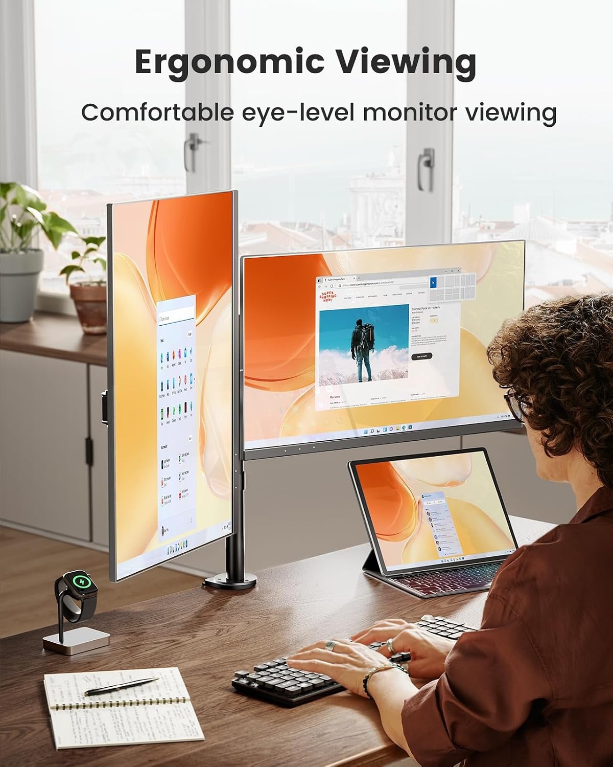 ErGear Dubbele Monitorarm voor 13" t/m 32" Schermen - Zwart