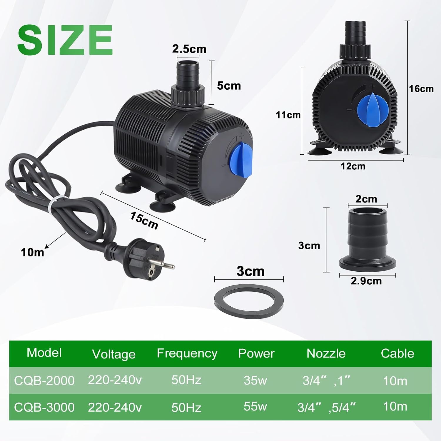 EXLECO Vijverpomp 2300L/H - 35W Dompelpomp met Filter voor Tuin, Vijver en Aquarium - 10 meter kabel