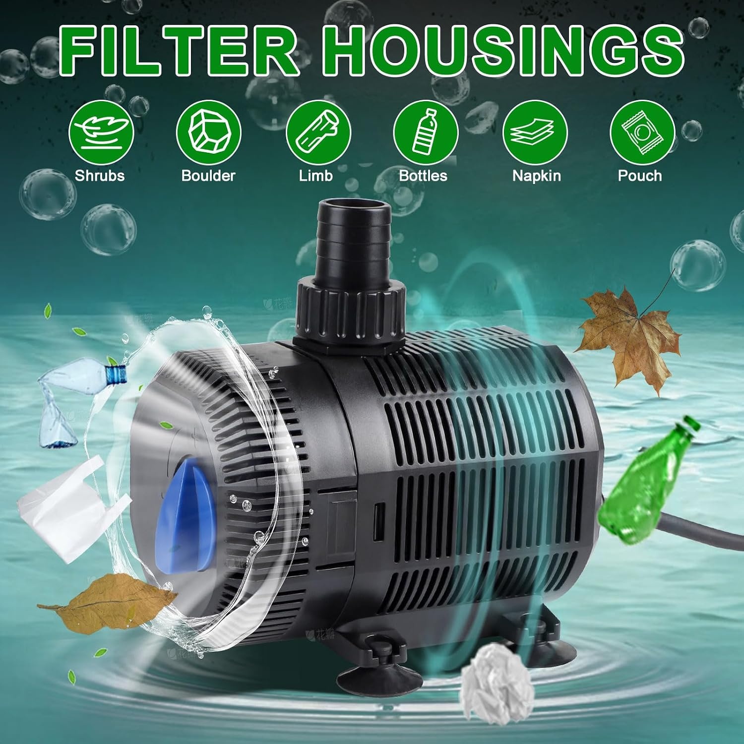 EXLECO Vijverpomp 2300L/H - 35W Dompelpomp met Filter voor Tuin, Vijver en Aquarium - 10 meter kabel
