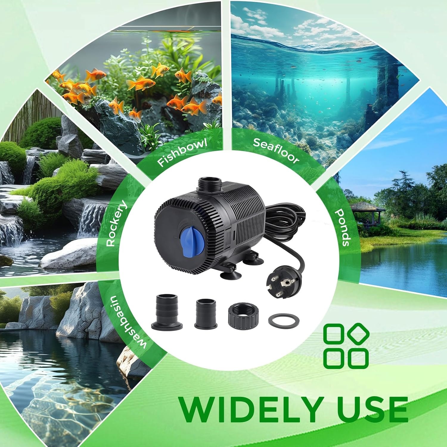 EXLECO Vijverpomp 2300L/H - 35W Dompelpomp met Filter voor Tuin, Vijver en Aquarium - 10 meter kabel