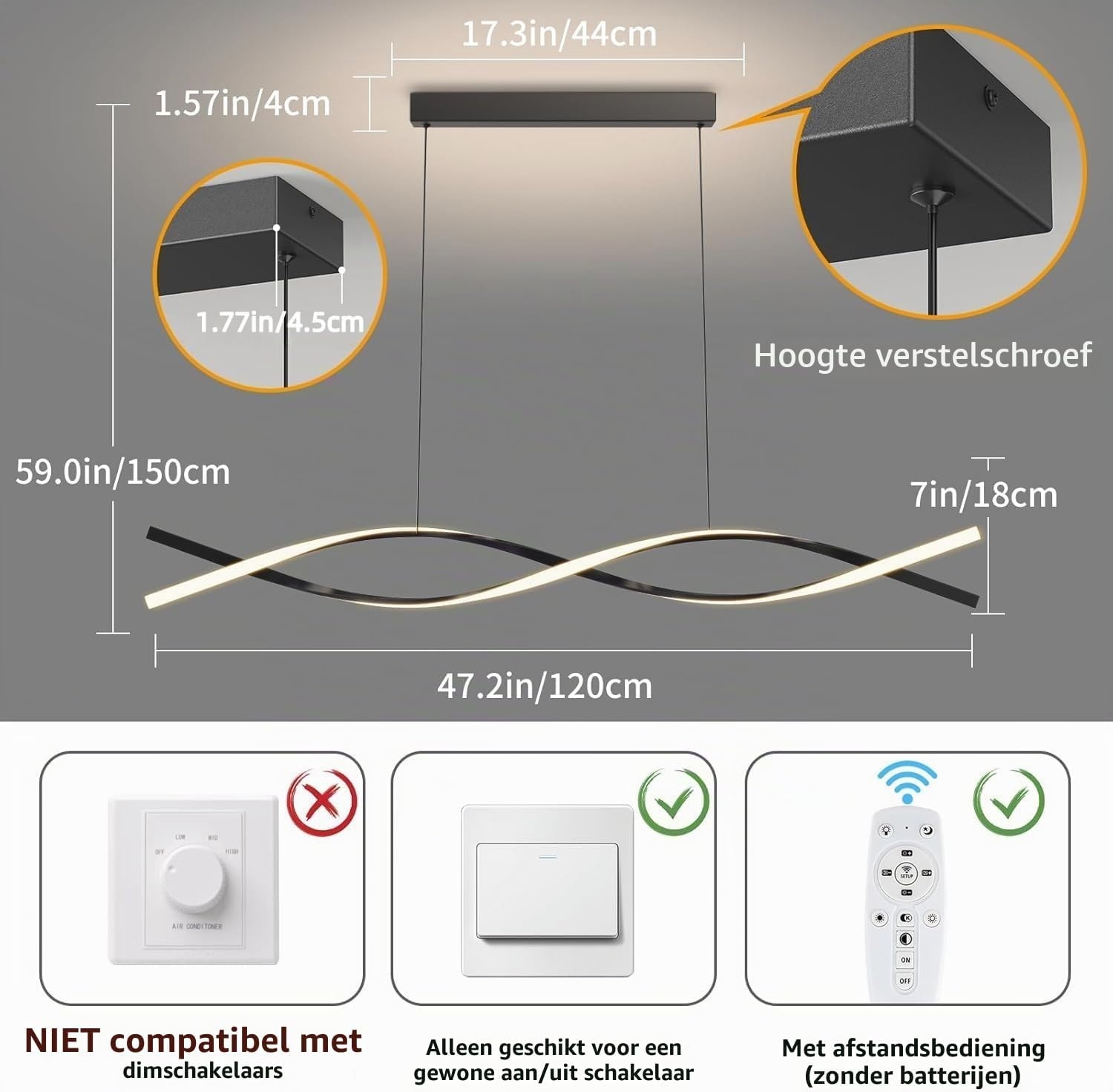 Zwarte LED Hanglamp 120cm Eettafel - 34% Korting