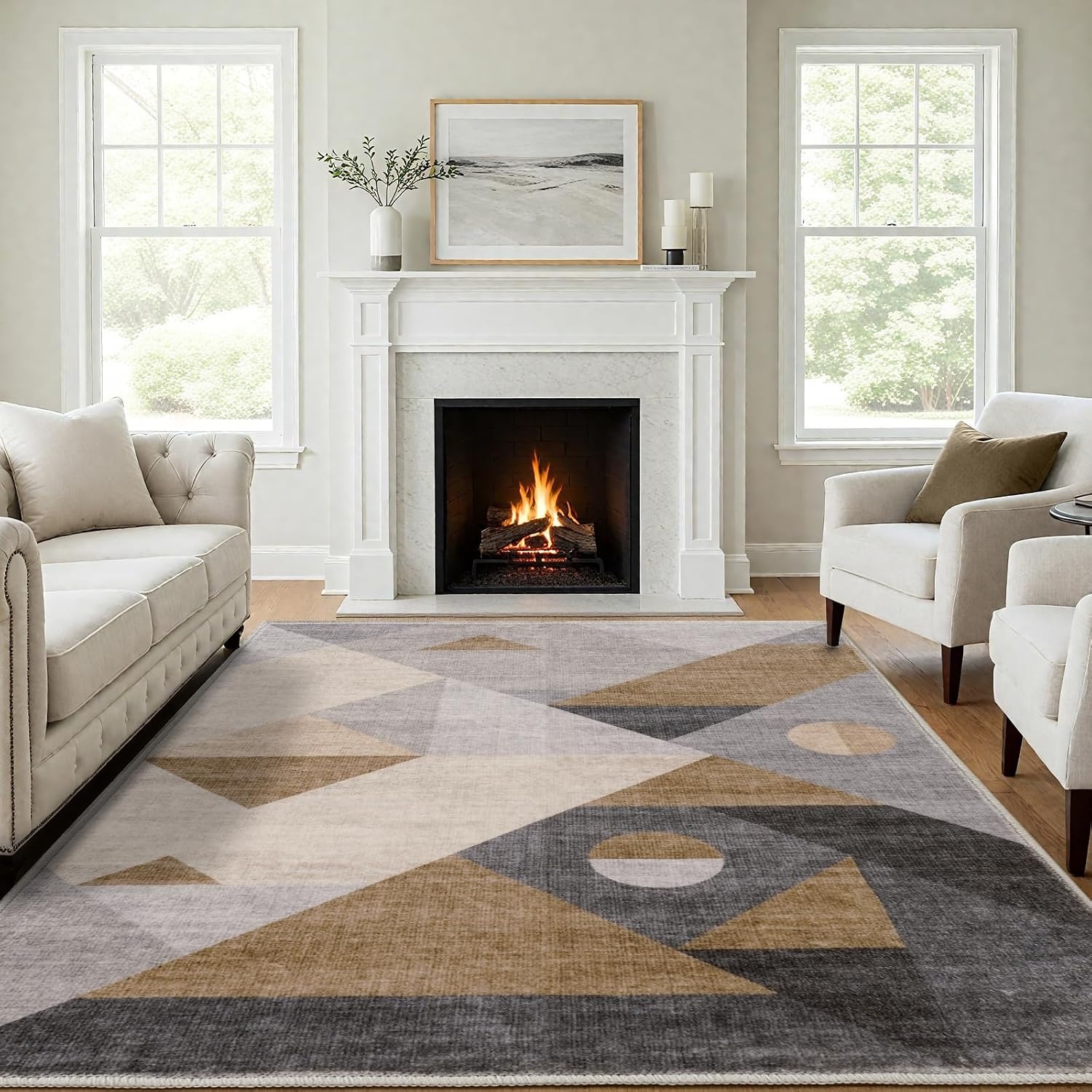 Modern Vloerkleed Taupe 140x200 cm - Wasbaar & Antislip