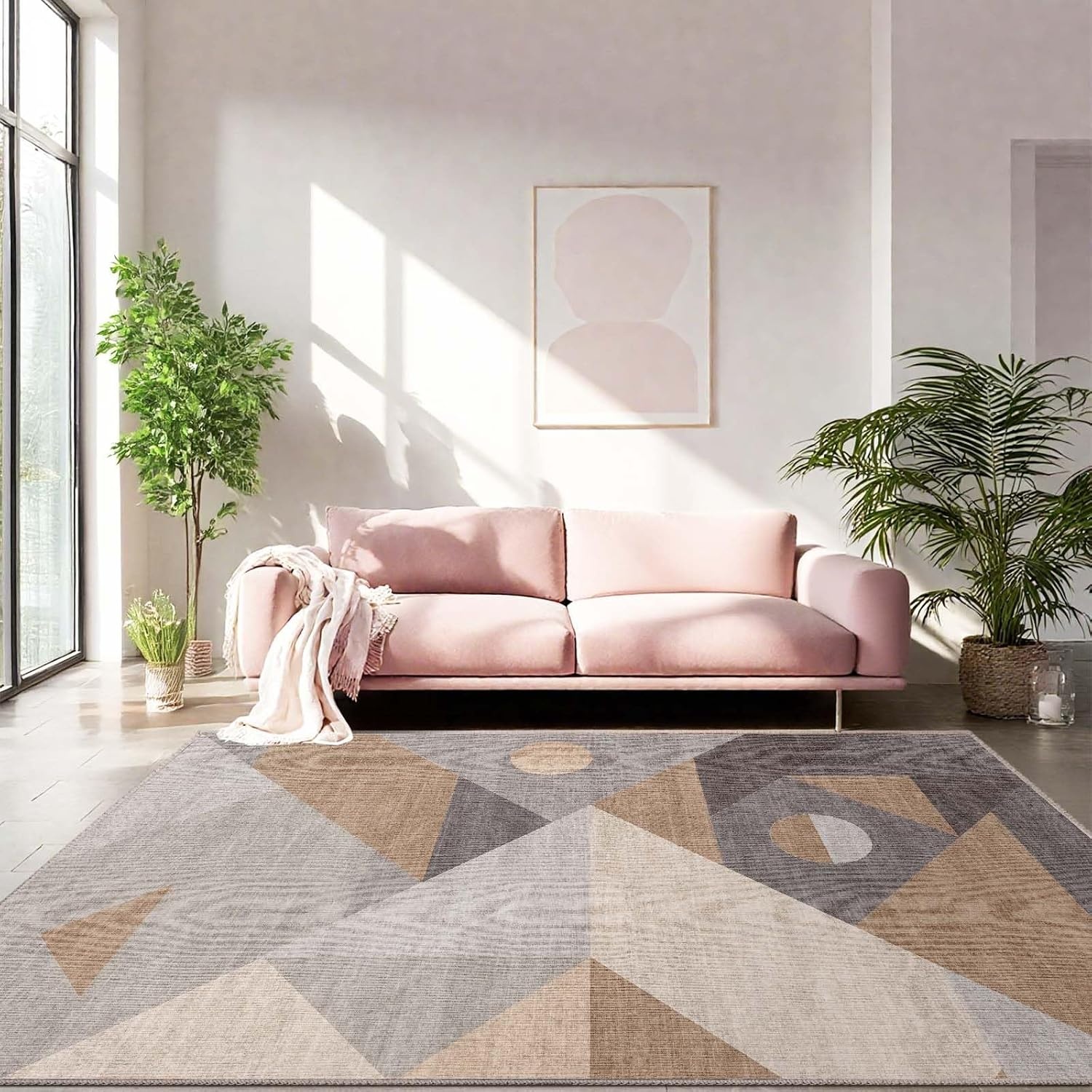 Modern Vloerkleed Taupe 140x200 cm - Wasbaar & Antislip