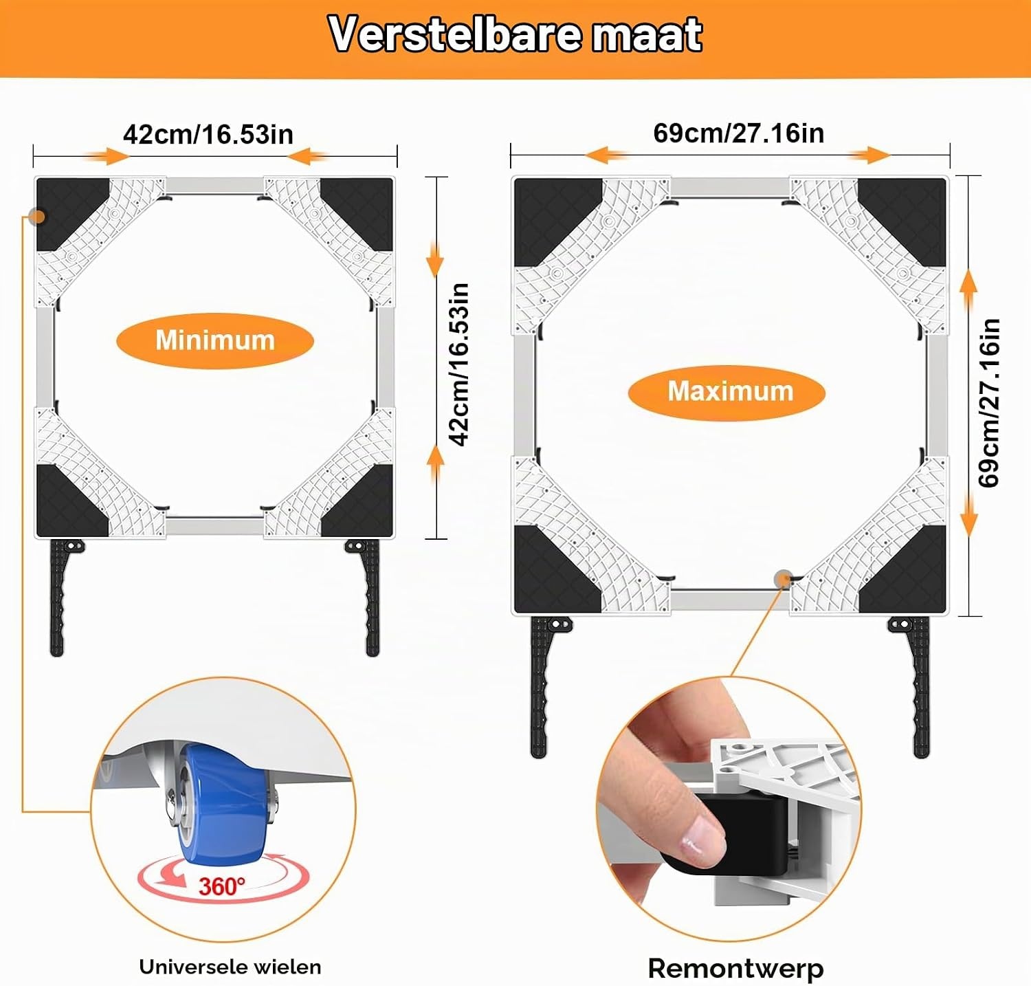 Universeel Wasmachine Onderstel - 42-69 cm | 34% Korting