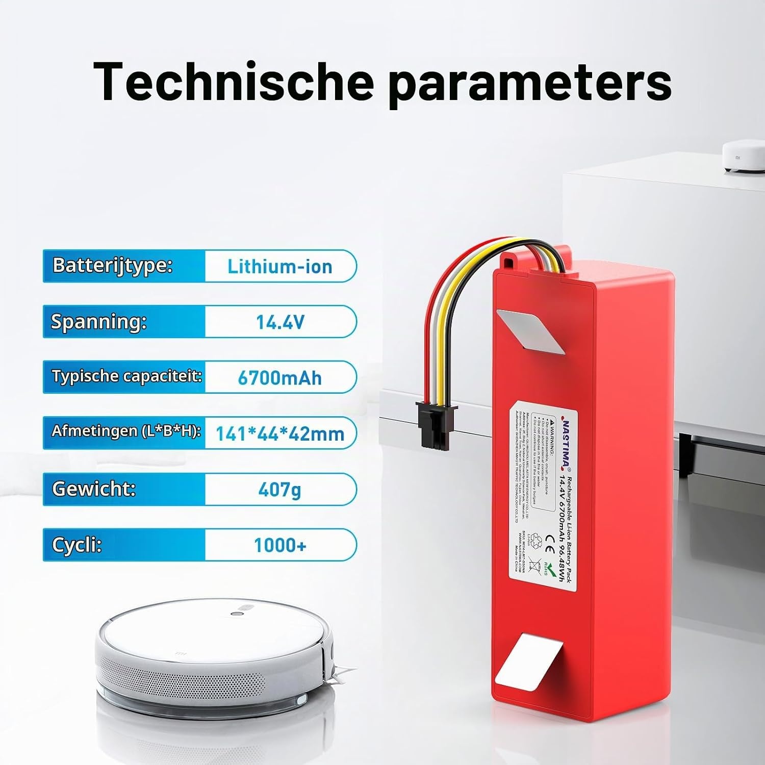 Accu voor Xiaomi Roborock stofzuigers - 6700mAh, 14.4V - 32% Korting!