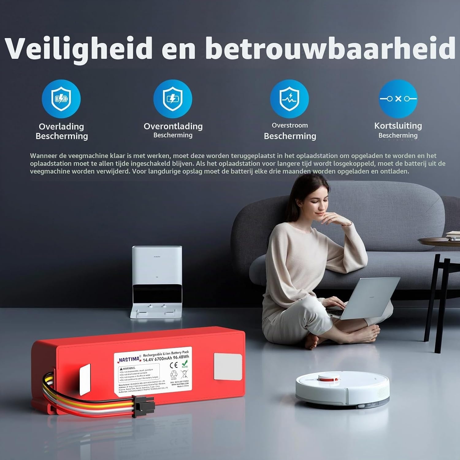 Accu voor Xiaomi Roborock stofzuigers - 6700mAh, 14.4V - 32% Korting!