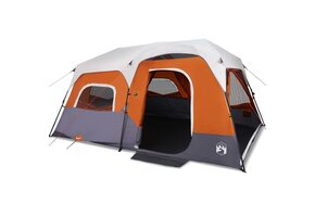 vidaXL 9-persoons Waterdichte Familietent met LED Verlichting - Grijs/Oranje - 41% Korting
