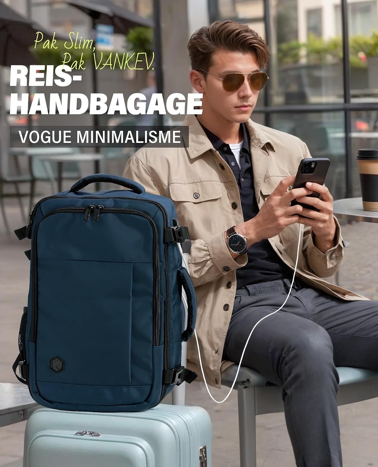 Diepblauwe Reisrugzak Handbagage 45x36x20 cm | Laptopvak | 30L | 33% Korting