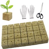Steenwol Kweekblokjes 28 Stuks 4x4x4 cm | Incl. Schaar & Handschoenen | 39% Korting