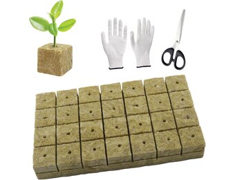 Steenwol Kweekblokjes 28 Stuks 4x4x4 cm | Incl. Schaar & Handschoenen | 39% Korting