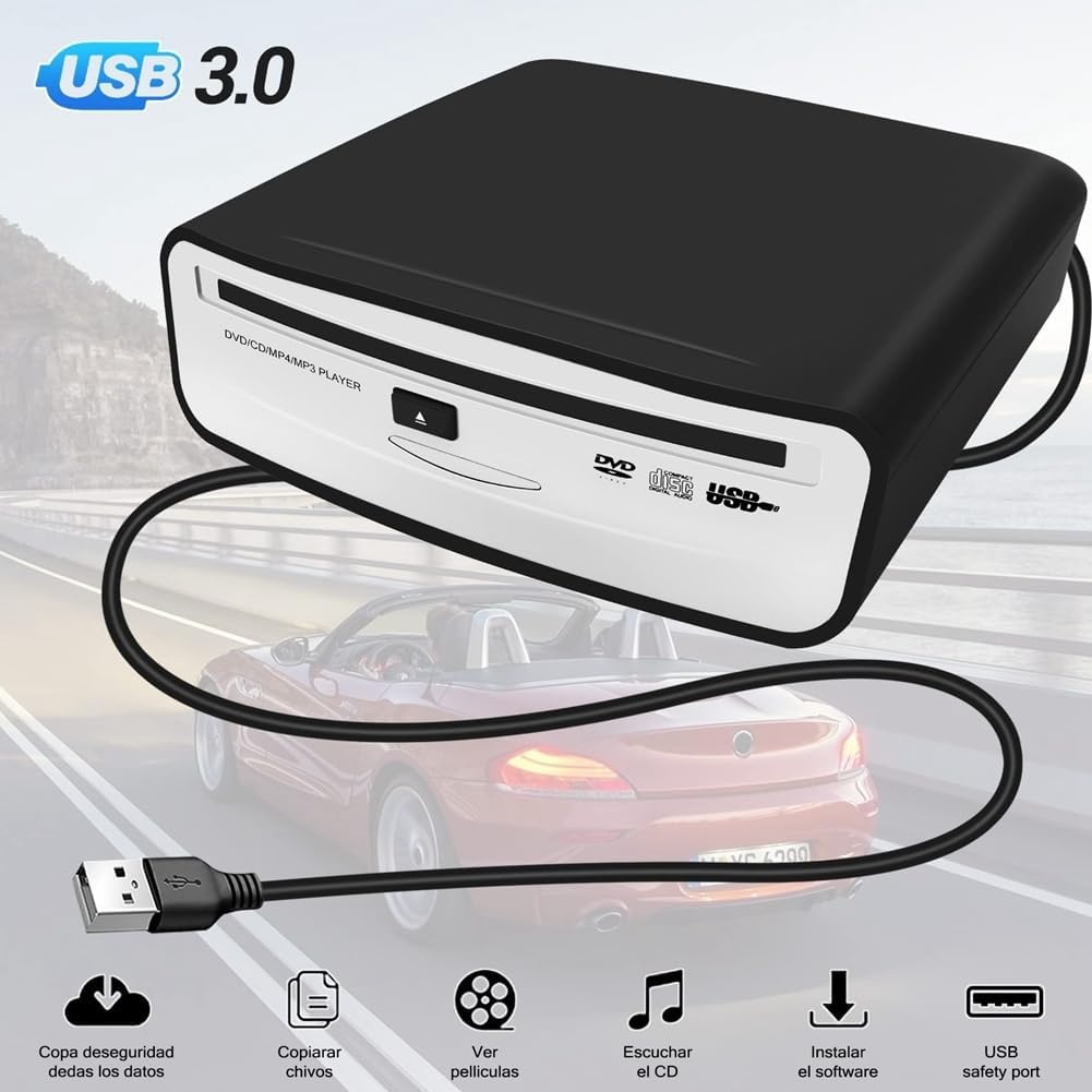 Universele CD-speler voor Auto & Laptop, USB, Zwart - 33% Korting