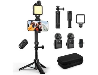 Vlogging Kit iPhone/Android: Selfie Statief, LED Licht & Microfoon (34% Korting)