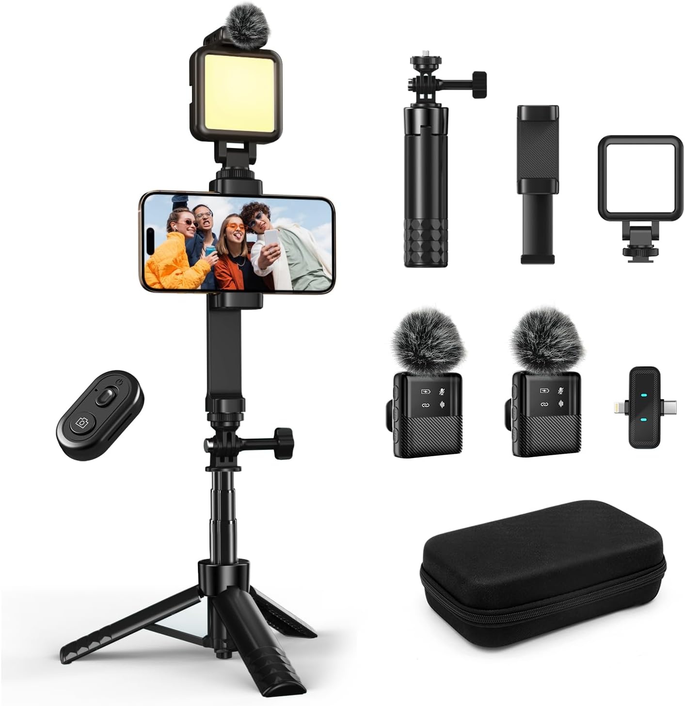 Vlogging Kit iPhone/Android: Selfie Statief, LED Licht & Microfoon (34% Korting)