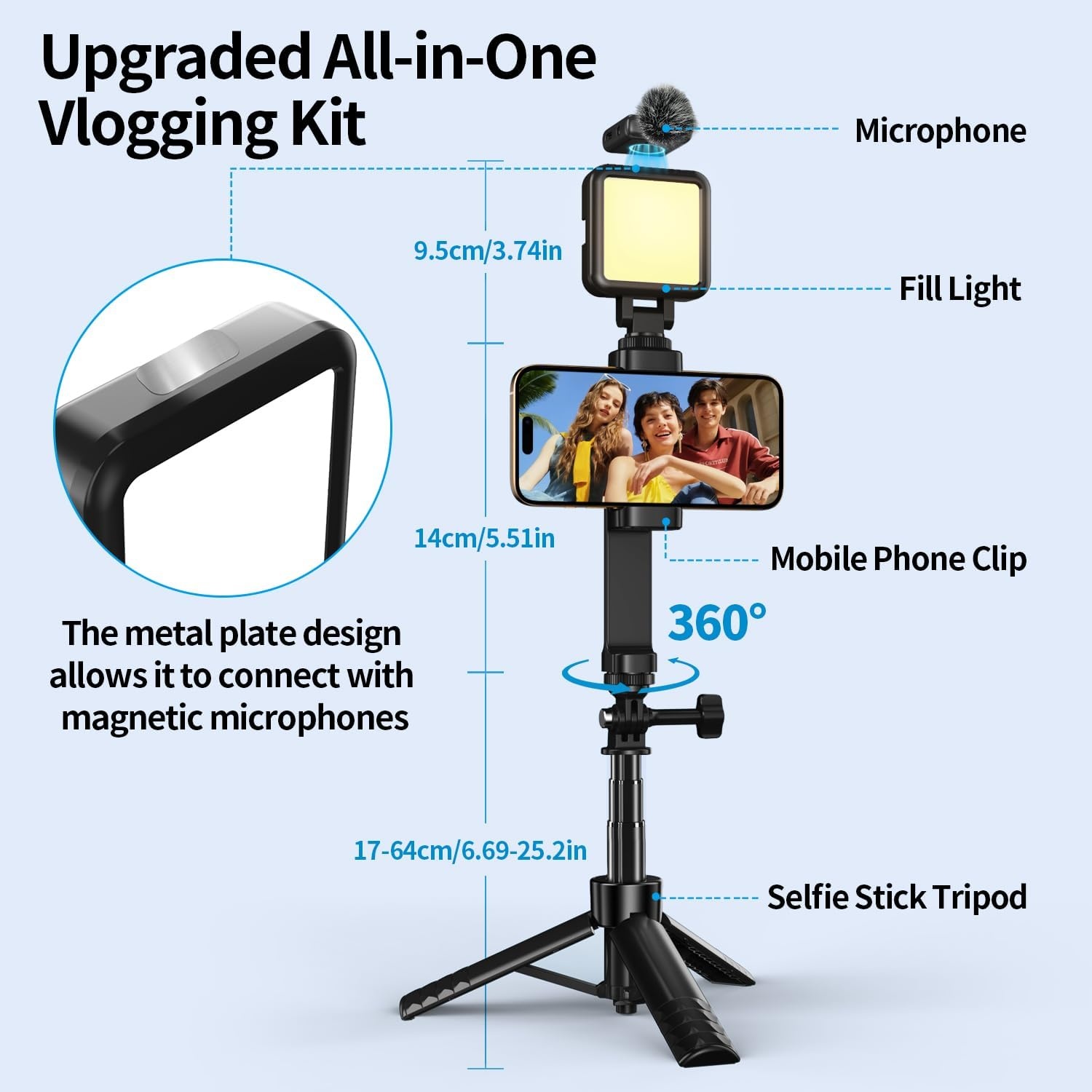 Vlogging Kit iPhone/Android: Selfie Statief, LED Licht & Microfoon (34% Korting)