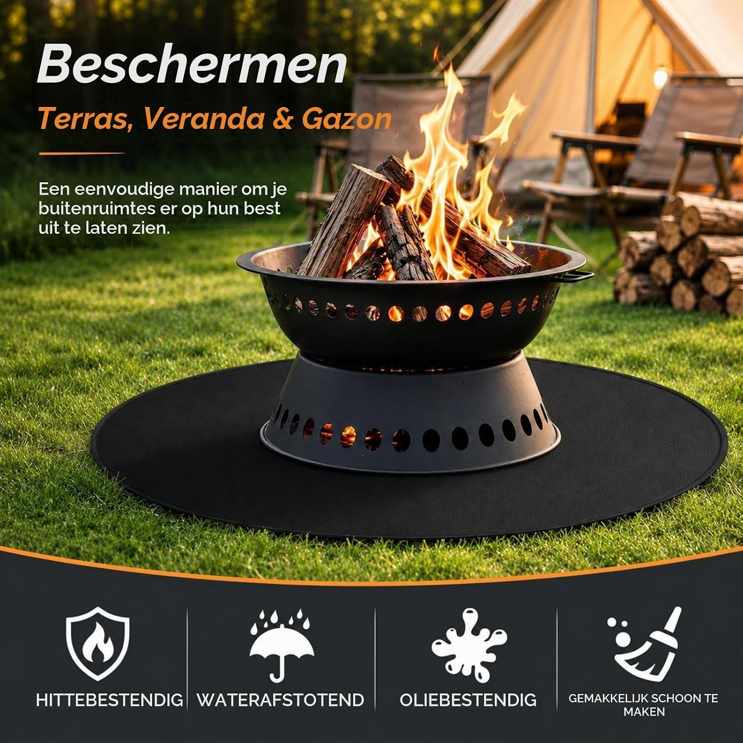 Vuurvaste Mat voor Kampvuur & BBQ | Rond 90cm | 50% Korting