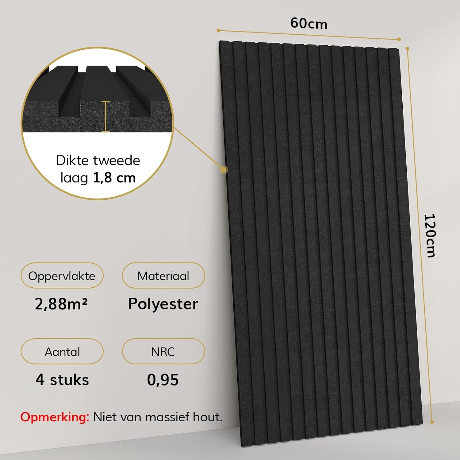Akoestische Panelen 4-Pack 120x60cm Zwart - 34% Korting