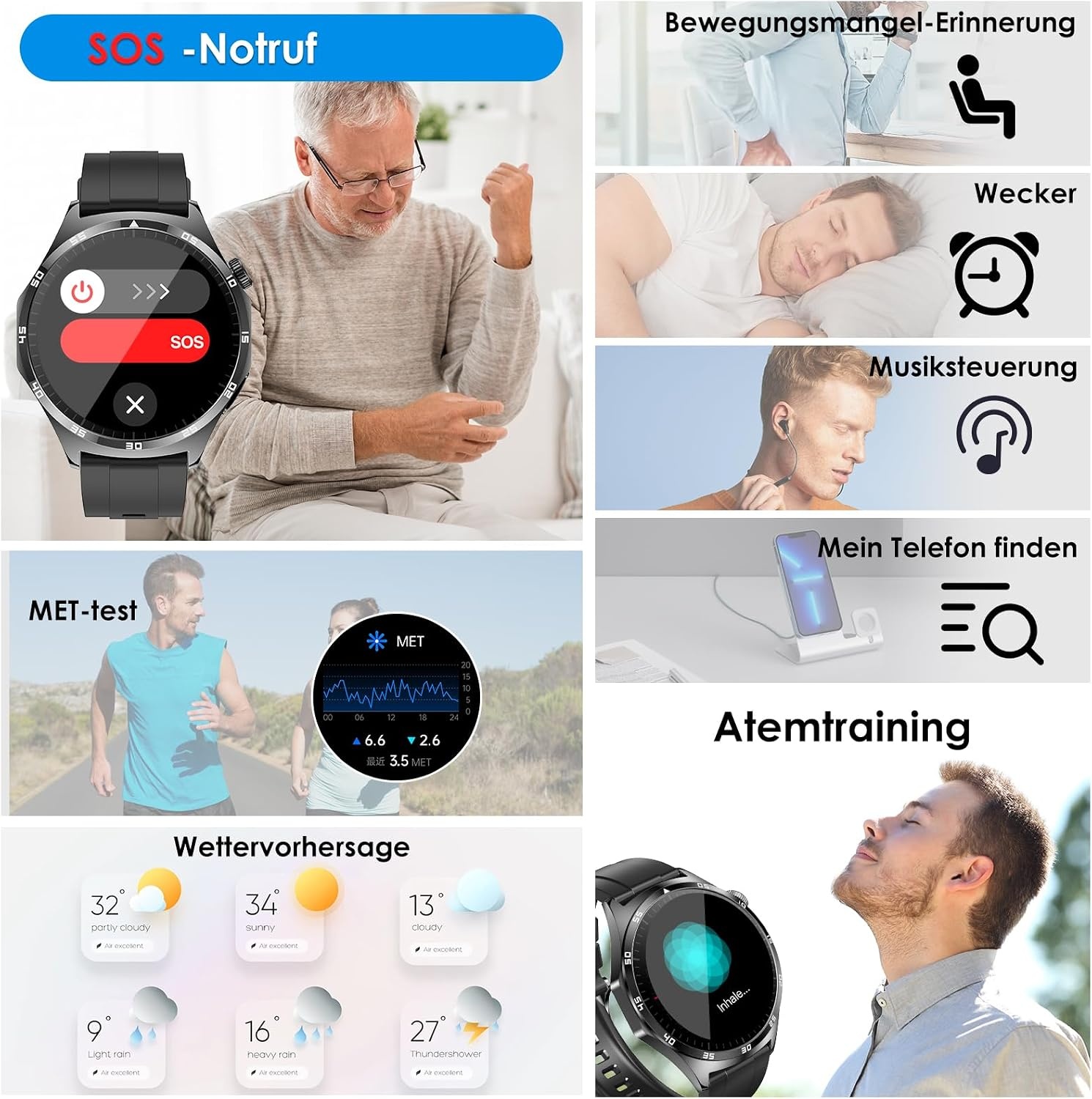 Smartwatch AMOLED 1,43" EKG Bloeddruk Bloedzuurstof - 33% Korting