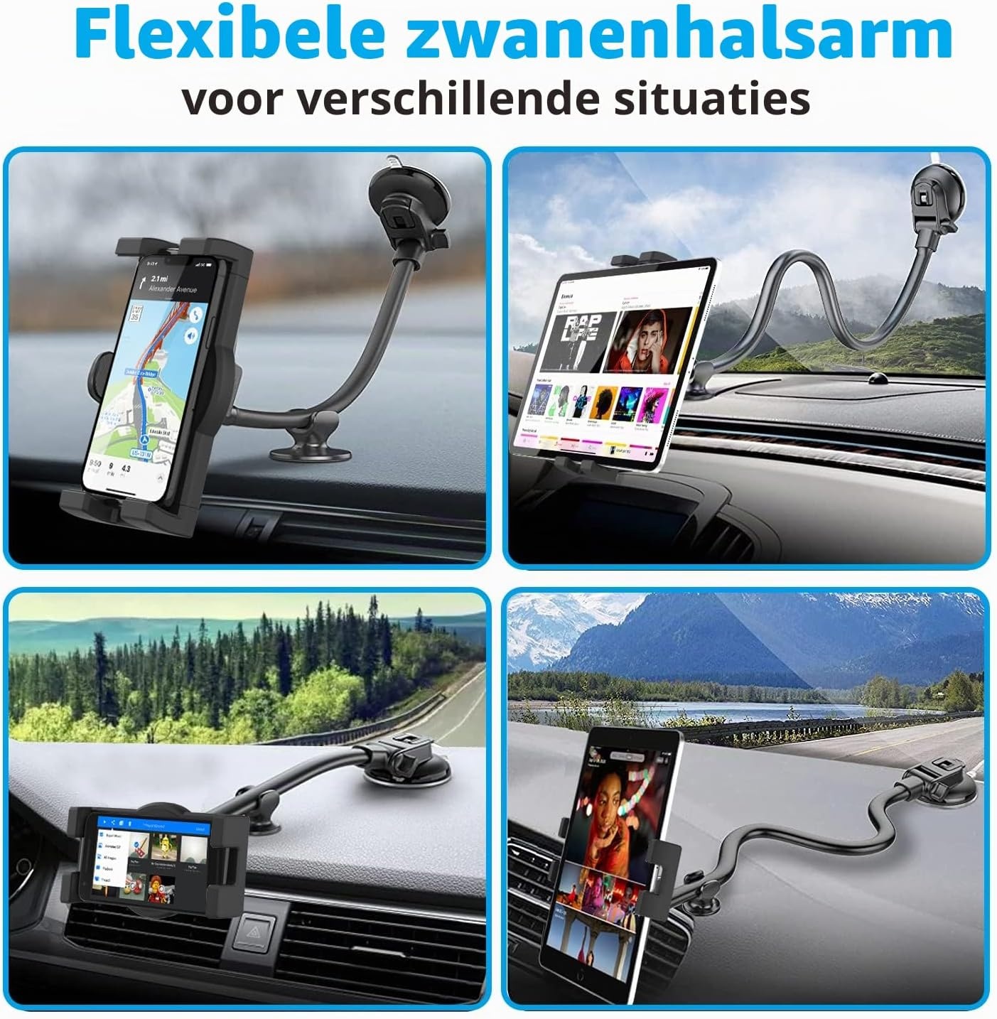 Universele Tablet & Telefoon Autohouder - Flexibele Zwanenhals 34cm - 32% Korting