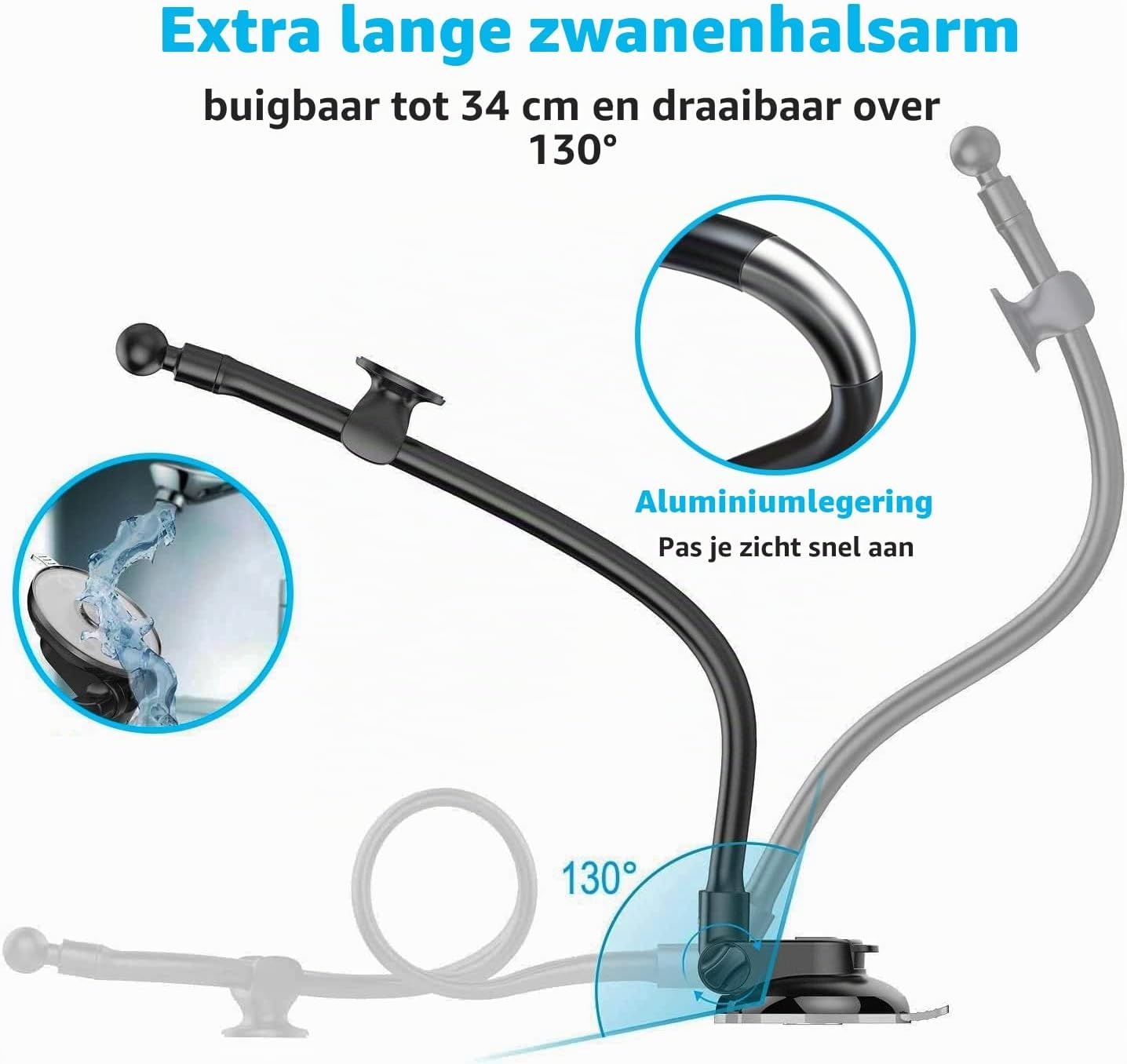 Universele Tablet & Telefoon Autohouder - Flexibele Zwanenhals 34cm - 32% Korting