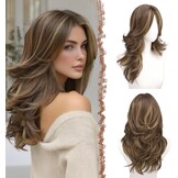 Gelaagde Bruine & Blonde Pruik met Pony - 50cm Synthetisch Haar - 32% Korting