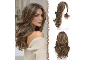 Pruik Dames Lang Golvend Bruin Blond Gemengd - 50 cm Synthetisch met Pony - 44% Korting