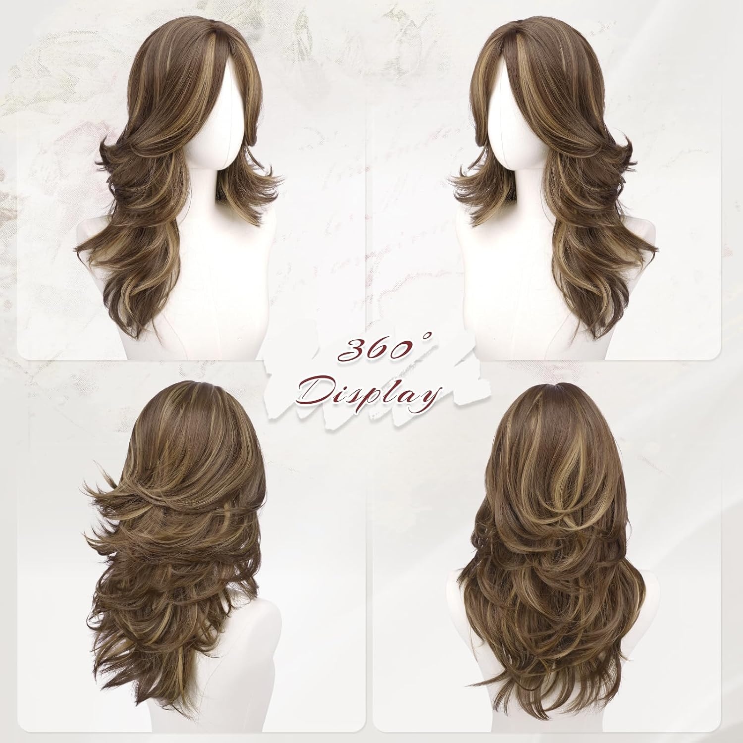 Gelaagde Bruine & Blonde Pruik met Pony - 50cm Synthetisch Haar - 32% Korting