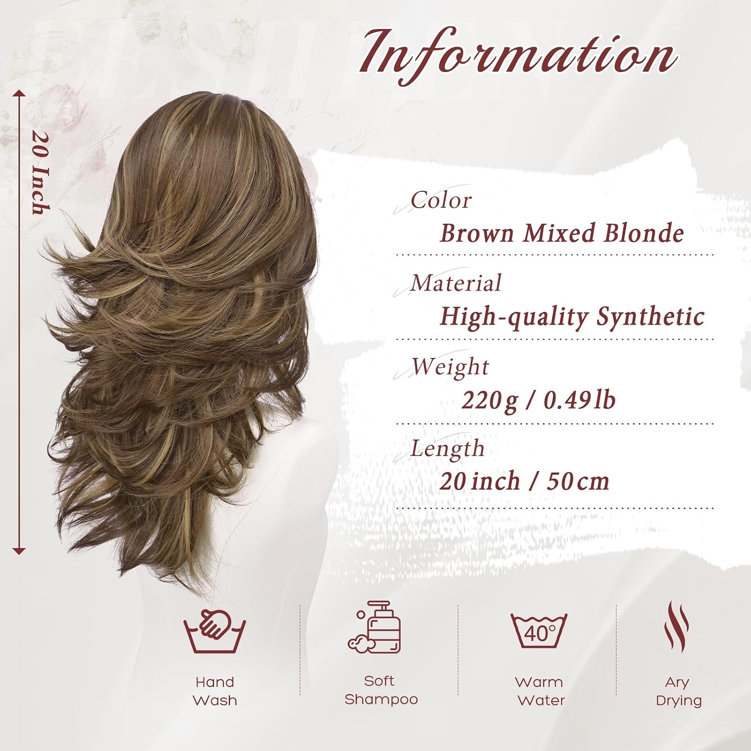 Gelaagde Bruine & Blonde Pruik met Pony - 50cm Synthetisch Haar - 32% Korting