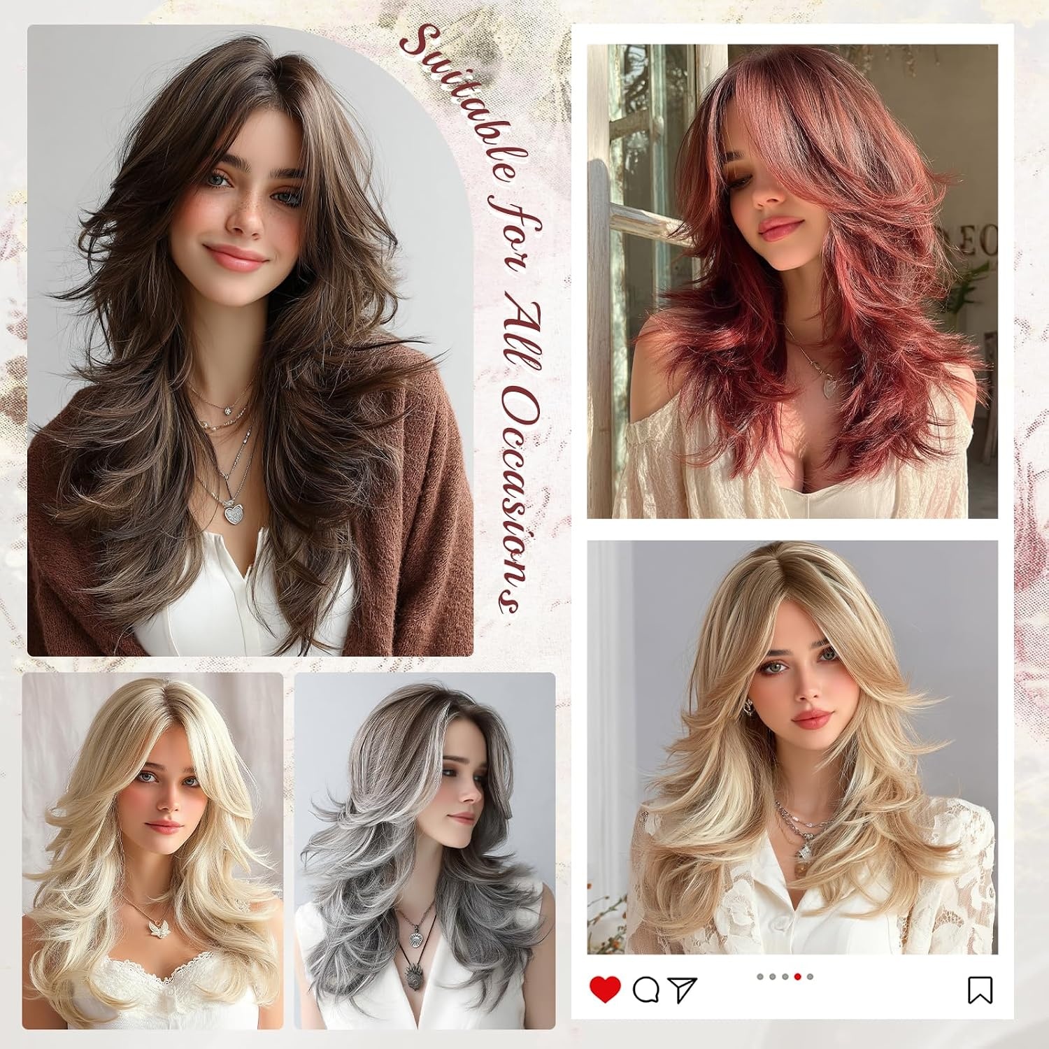Gelaagde Bruine & Blonde Pruik met Pony - 50cm Synthetisch Haar - 32% Korting