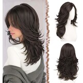 Gelaagde Bruine & Blonde Pruik met Pony - 50cm Synthetisch Haar - 32% Korting